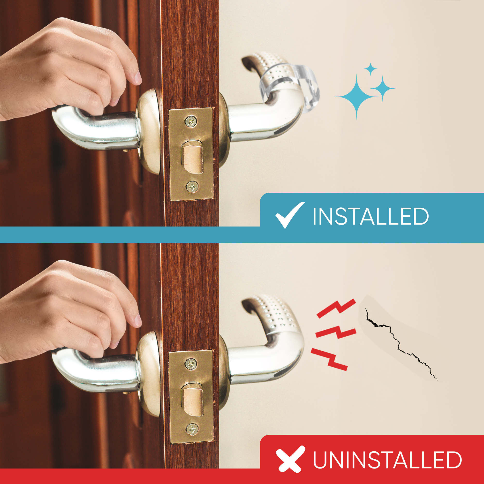 STRONGEST HOME silicone wall protector installed behind a door handle